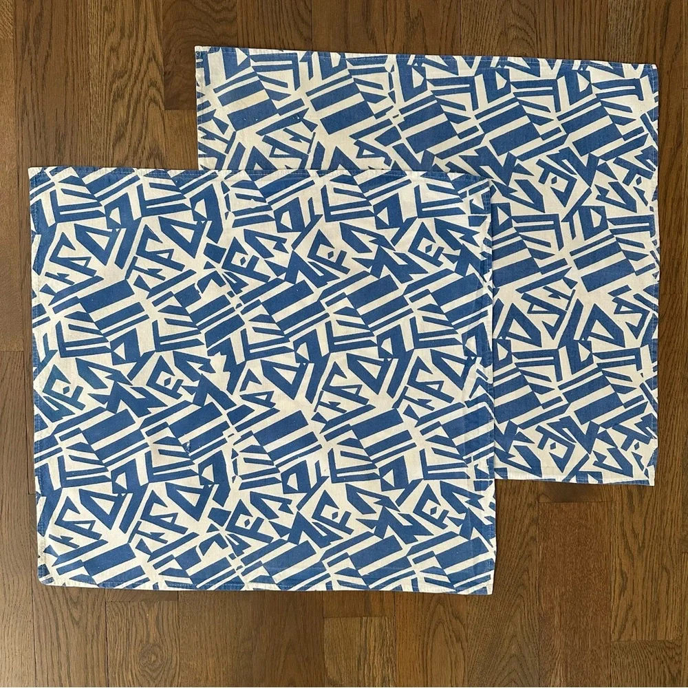 Set of Two Anthropologie Abstract Printed Cotton Napkins Blue, White 20.25